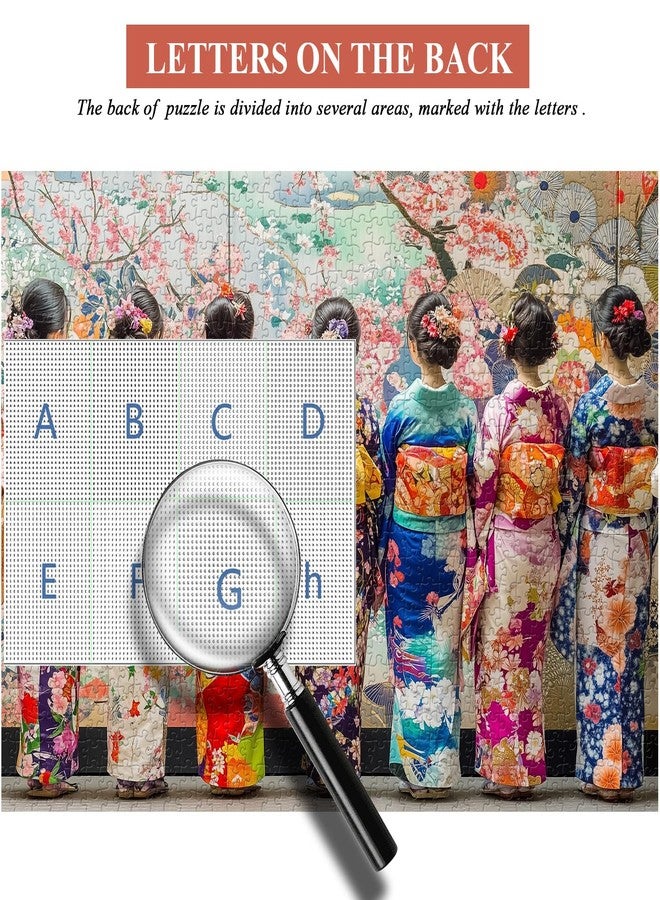PICKFORU Elegant Kimono Puzzles for Adults 1000 Pieces, Intage Cherry Blossom Geisha Puzzles, Colorful Unique Japanese Art Puzzle as Wall Decor - Image 3